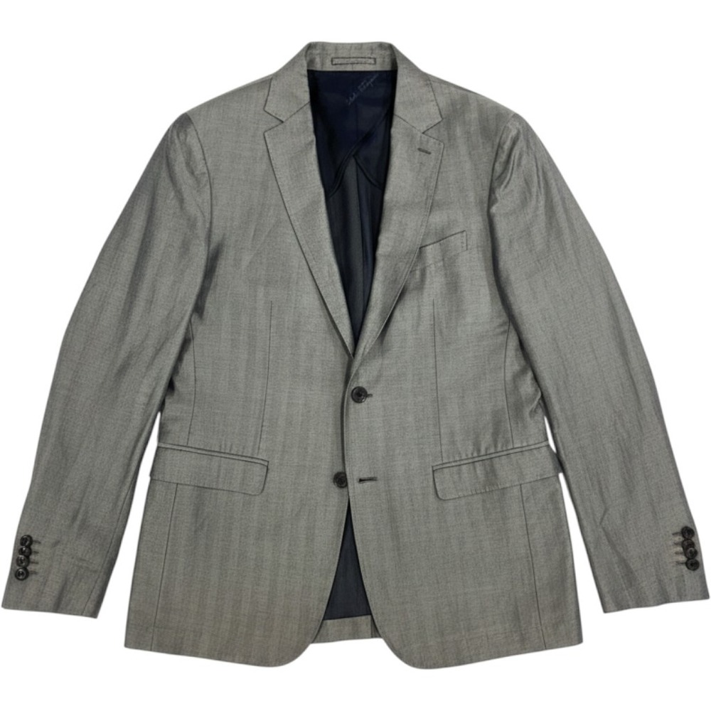 Salvatore Ferragamo Herringbone Linen Silk Blazer Sport Coat Italy 40 (50R) Gray